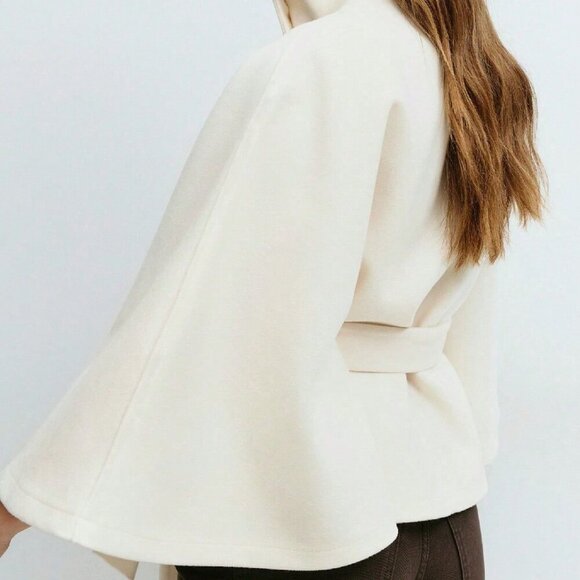 Apricot Elegant Women's Cloak With Stand Collar & Belt - Picture 3 of 3